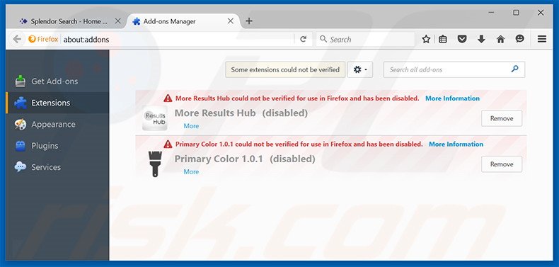 Removendo os anúncios Splendor Search do Mozilla Firefox passo 2
