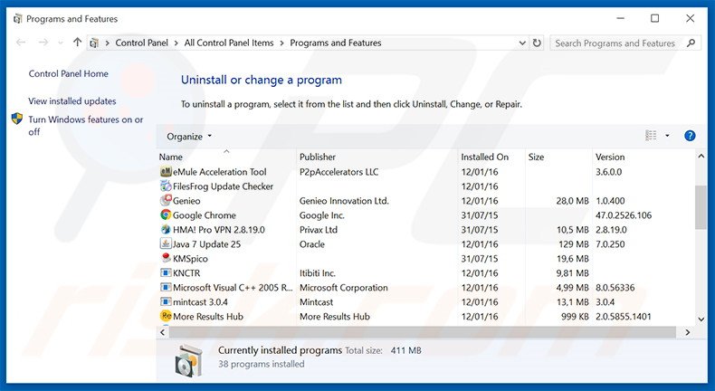 desinstalar o sequestrador de navegador sugabit.net via Painel de Controlo