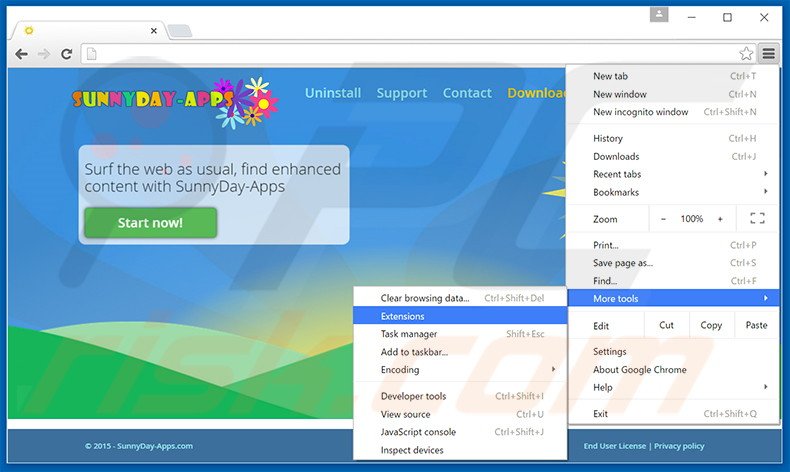 Removendo os anúncios SunnyDay-Apps do Google Chrome passo 1