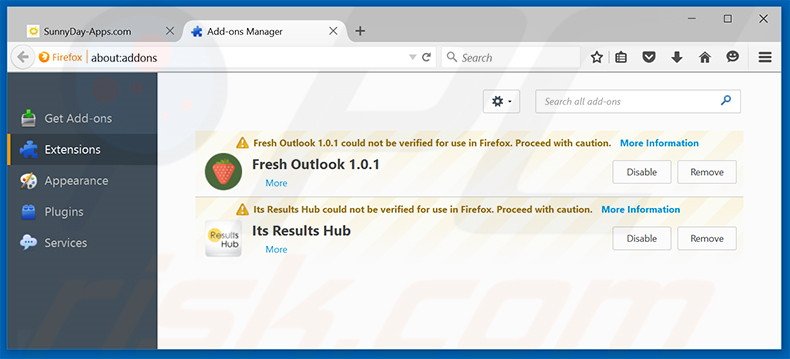 Removendo os anúncios SunnyDay-Apps do Mozilla Firefox passo 2