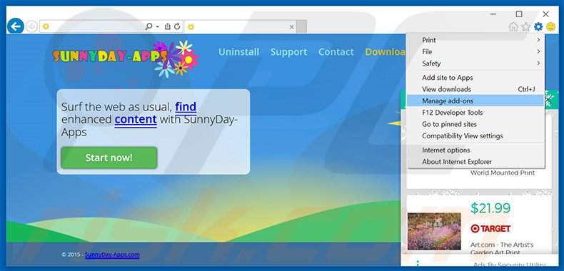 Removendo os anúncios SunnyDay-Apps do Internet Explorer passo 1