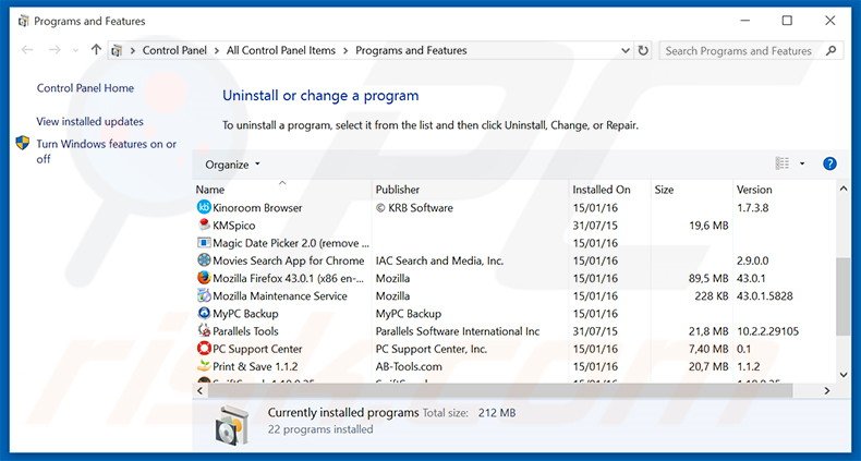 Desinstalar o adware Taboola via Painel de Controlo