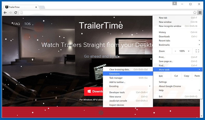 Removendo os anúncios TrailerTime do Google Chrome passo 1