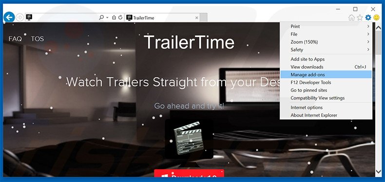 Removendo os anúncios TrailerTime do Internet Explorer passo 1