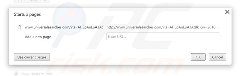 Removendo universalsearches.com da página inicial  do Google Chrome