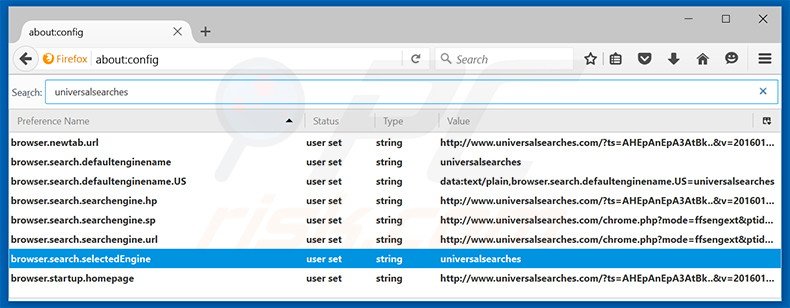 Removendo universalsearches.com da página inicial e do motor de busca padrão do Mozilla Firefox