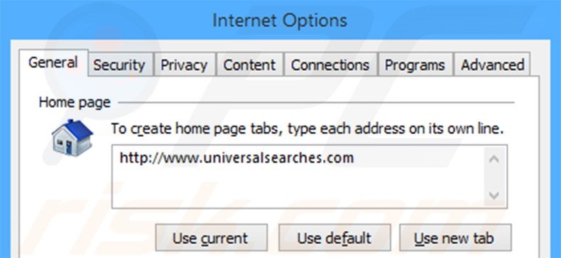 Removendo universalsearches.com da página inicial  do Internet Explorer