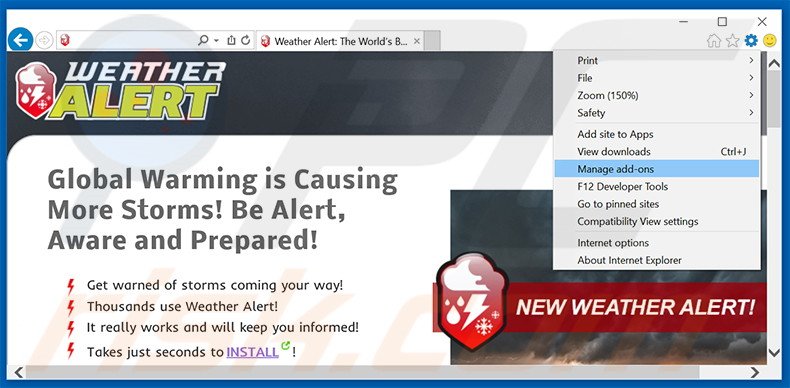 Removendo os anúncios Weather Alert do Internet Explorer passo 1