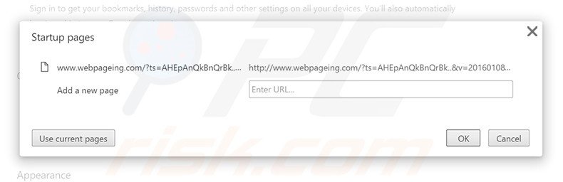 Removendo a página inicial webpageing.com do Google Chrome