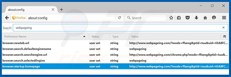 Removendo webpageing.com da página inicial e do motor de busca padrão do Mozilla Firefox