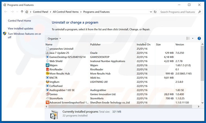 desinstalar o sequestrador de navegador webpageing.com via Painel de Controlo