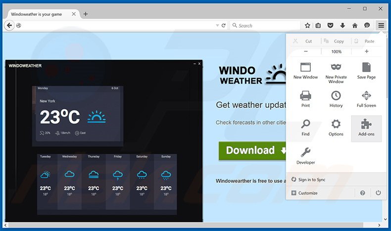 Removendo os anúncios Windoweather do Mozilla Firefox passo 1