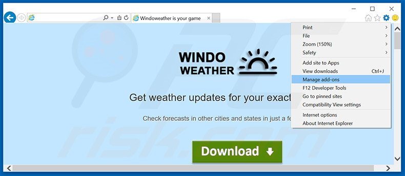 Removendo os anúncios Windoweather do Internet Explorer passo 1