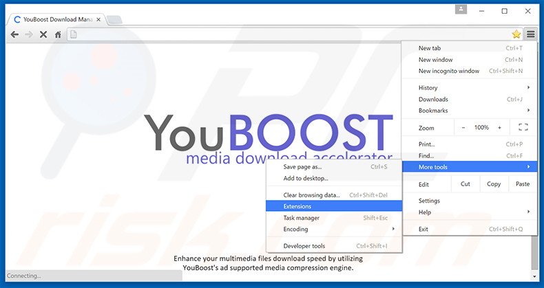 Removendo os anúncios YouBoost do Google Chrome passo 1