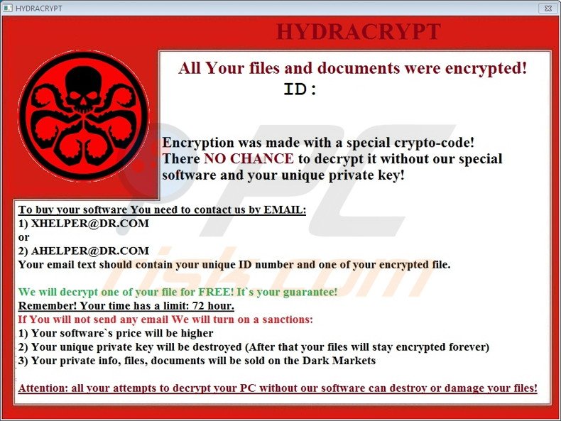 instruções de desencriptação de HYDRACRYPT