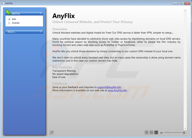 Programa de tipo adware fraudulento AnyFlix