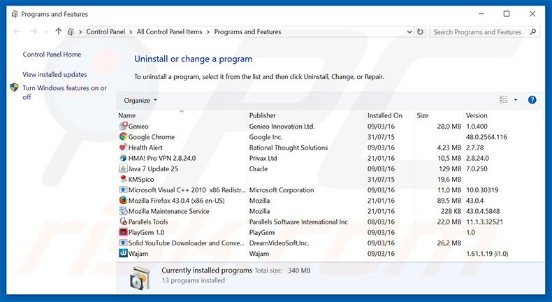 desinstalar o adware Browseextended via Painel de Controlo