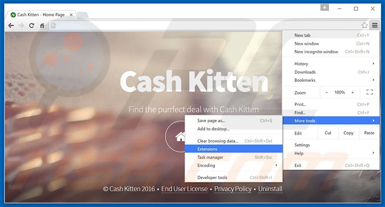 Removendo os anúncios Cash Kitten do Google Chrome passo 1