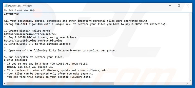 Instruções de desencriptação de Crypted