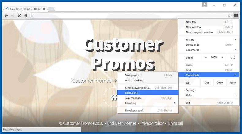 Removendo os anúncios Customer Promos do Google Chrome passo 1