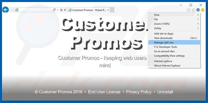 Removendo os anúncios Customer Promos do Internet Explorer passo 1