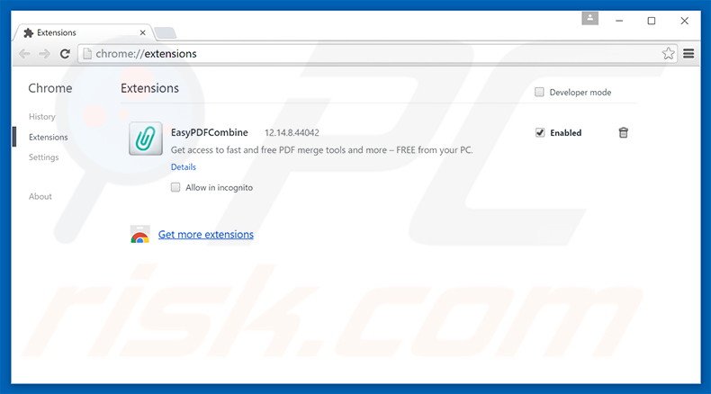 Removendo as extensões relacionadas a EasyPDFCombine do Google Chrome