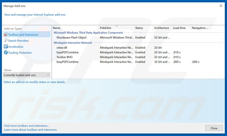 Removendo as extensões relacionadas a EasyPDFCombine do Internet Explorer