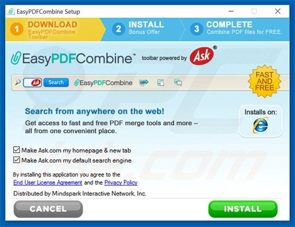 Configuração da instalação do sequestrador de navegador oficial EasyPDFCombine