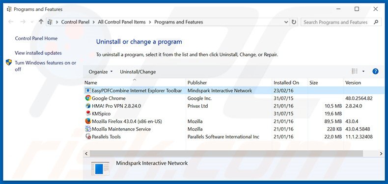 desinstalar o sequestrador de navegador EasyPDFCombine via Painel de Controlo