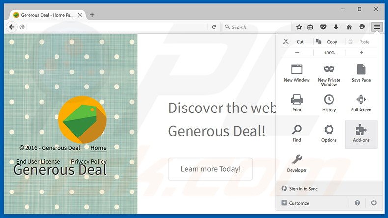 Removendo os anúncios Generous Deal do Mozilla Firefox passo 1