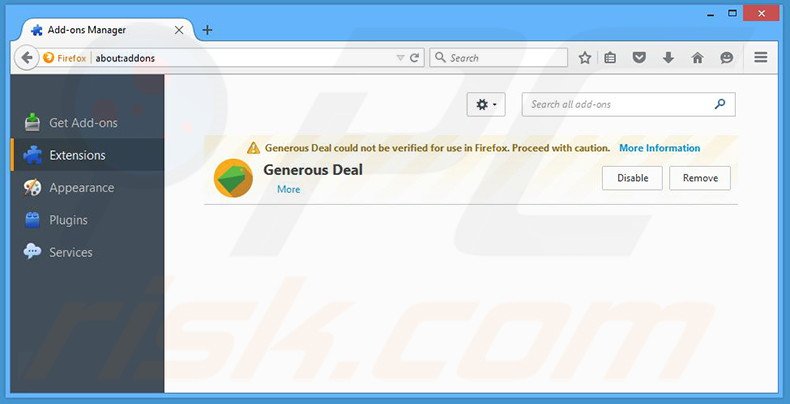 Removendo os anúncios Generous Deal do Mozilla Firefox passo 2