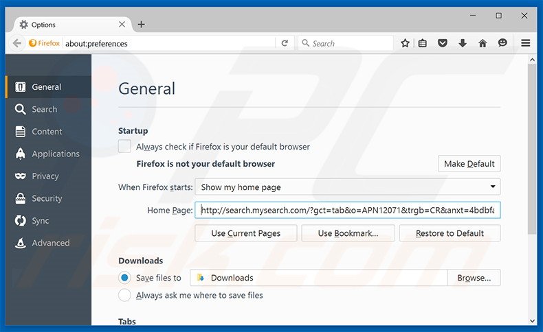 Removendo search.mysearch.com da página inicial e do motor de pesquisa padrão do Mozilla Firefox