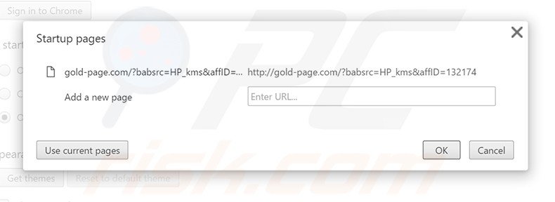 Removendo gold-page.com da página inicial do Google Chrome
