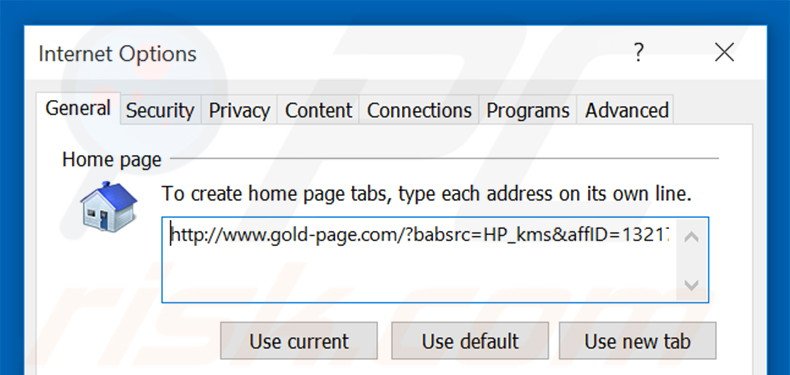 Removendo gold-page.com da página inicial do Internet Explorer