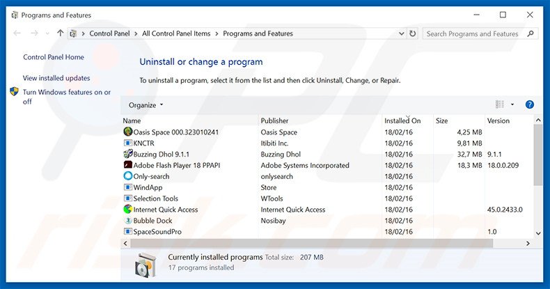 desinstalar o sequestrador de navegador gold-page.com via Painel de Controlo