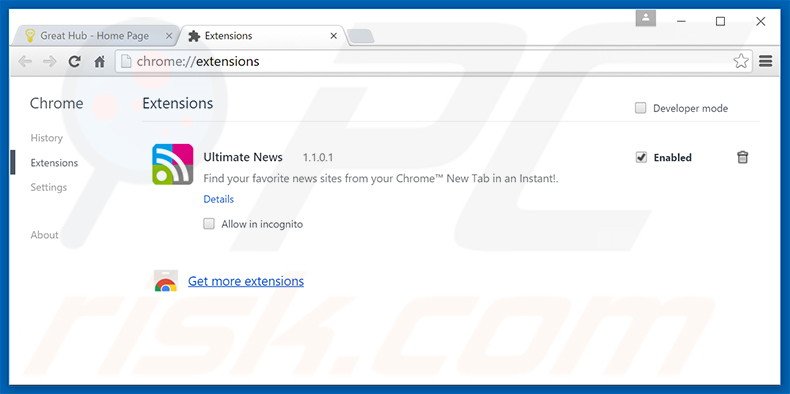 Removendo os anúncios Great Hub do Google Chrome passo 2