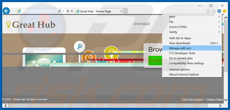 Removendo os anúncios Great Hub do Internet Explorer passo 1