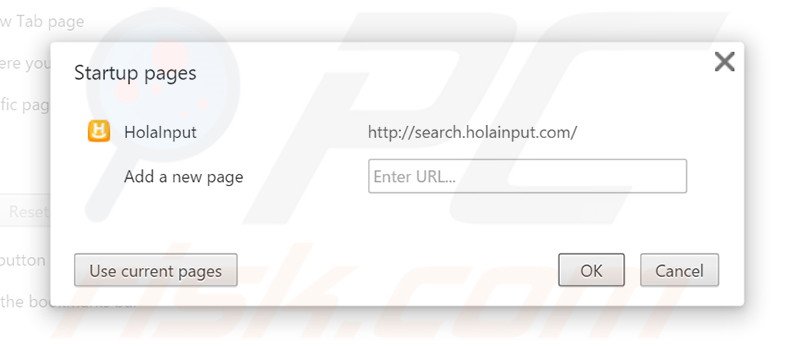 Removendo a página inicial search.holainput.com do Google Chrome