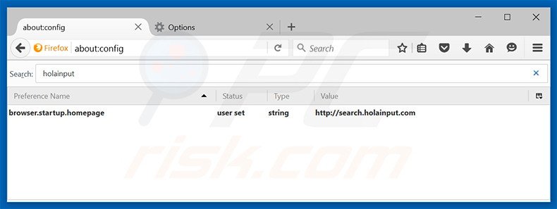 Removendo a página inicial search.holainput.com e motor de busca padrão do Mozilla Firefox
