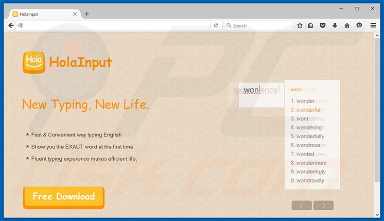 Website usado para promover o sequestrador de navegador HolaInput