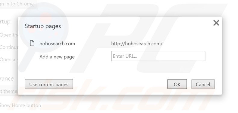 Removendo a página inicial hohosearch do Google Chrome