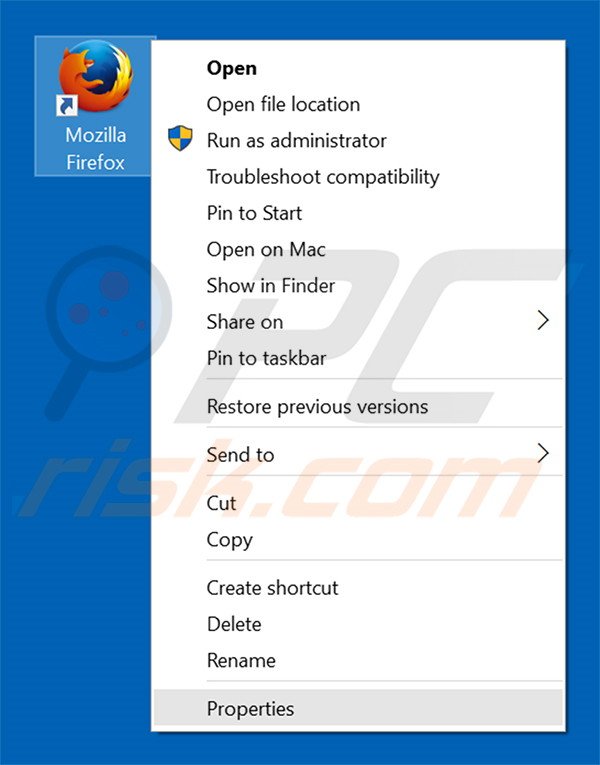Removendo hohosearch.com do atalho do Mozilla Firefox passo 1