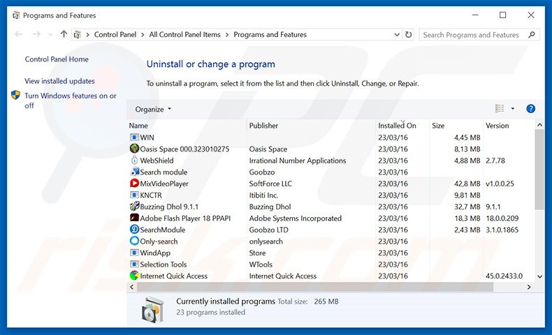 desinstalar o sequestrador de navegador hohosearch.com via Painel de Controlo