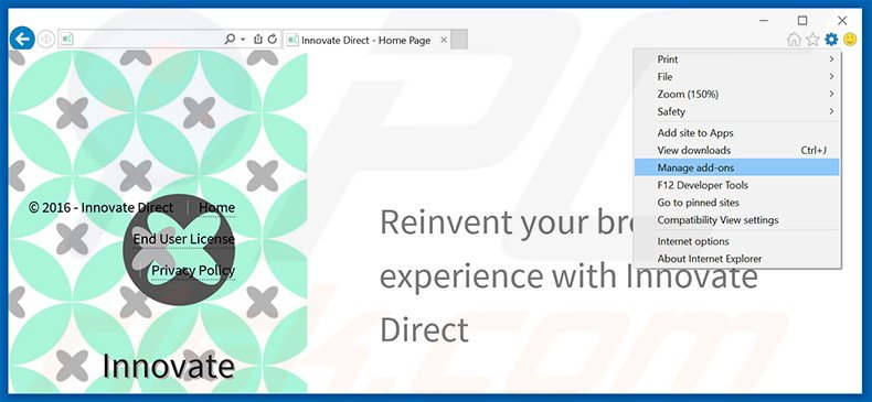 Removendo os anúncios Innovate Direct do Internet Explorer passo 1