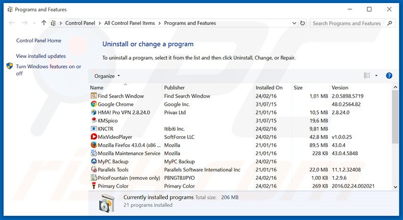 desinstalar o adware Innovate Direct via Painel de Controlo