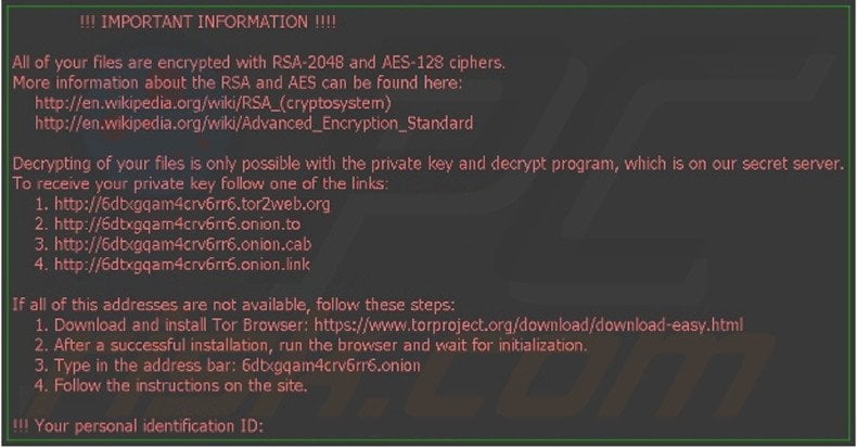 Instruções de desencriptação de Locky