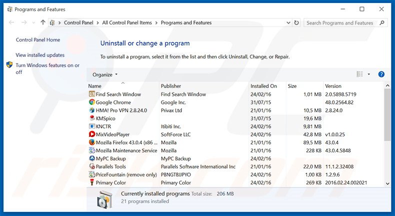 desinstalar o adware Next Program via Painel de Controlo