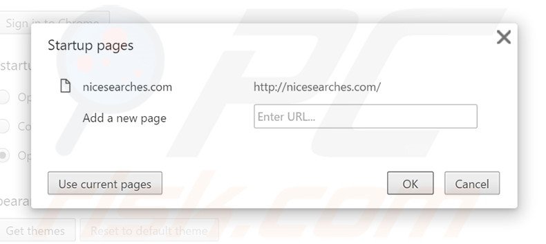 Remova a página inicial nicesearches.com do Google Chrome