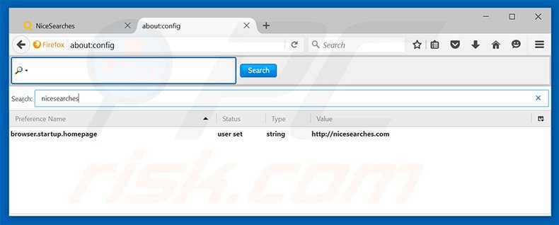 Remover a página inicial nicesearches.com e motor de busca padrão do Mozilla Firefox