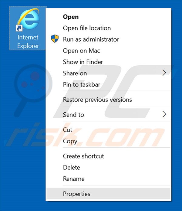 Removendo nicesearches.com do atalho do Internet Explorer passo 1